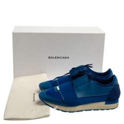 مملوكة مسبقًا حذاء رياضى بالنسياغا منخفض من أعلى ريس رانر جلد وشبك أزرق مقاس 40