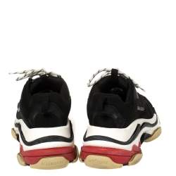 Pre Owned Balenciaga Black Mesh And Leather Triple S Low Top Sneakers Size 41