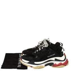 Pre Owned Balenciaga Black Mesh And Leather Triple S Low Top Sneakers Size 41