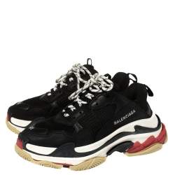 Pre Owned Balenciaga Black Mesh And Leather Triple S Low Top Sneakers Size 41