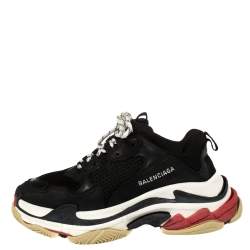 Pre Owned Balenciaga Black Mesh And Leather Triple S Low Top Sneakers Size 41