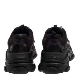 Pre Owned حذاء رياضي بالنسياغا تريبل أس منخفض من أعلى شبك و جلد أسود مقاس 41