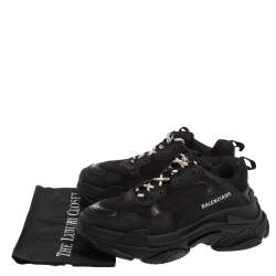 Pre Owned حذاء رياضي بالنسياغا تريبل أس منخفض من أعلى شبك و جلد أسود مقاس 41