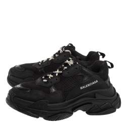 Pre Owned حذاء رياضي بالنسيا غا تريبل أس منخفض من أعلى شبك و جلد أسود مقاس 41