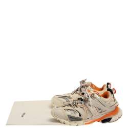 Pre Owned Balenciaga White/Orange Leather And Mesh Track Sneakers Size 40