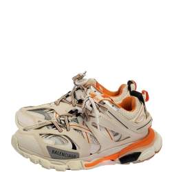 Pre Owned Balenciaga White/Orange Leather And Mesh Track Sneakers Size 40