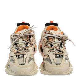 Pre Owned Balenciaga White/Orange Leather And Mesh Track Sneakers Size 40