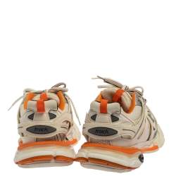 Pre Owned Balenciaga White/Orange Leather And Mesh Track Sneakers Size 40