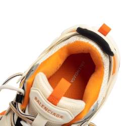 Pre Owned Balenciaga White/Orange Leather And Mesh Track Sneakers Size 40