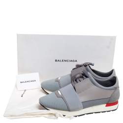 Pre Owned حذاء رياضى بالنسياغا ريس رانر جلد وتريكو رمادى مقاس 40