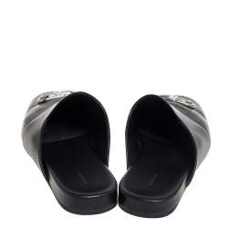 Pre Owned Balenciaga Black Leather Cosy BB Logo Embellished Mule Sandals Size 43