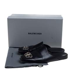 Pre Owned Balenciaga Black Leather Cosy BB Logo Embellished Mule Sandals Size 43