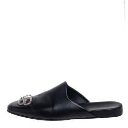 Pre Owned Balenciaga Black Leather Cosy BB Logo Embellished Mule Sandals Size 43