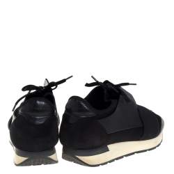 Pre Owned Balenciaga Black Leather, Mesh and Neoprene Race Runner Sneakers Size 40