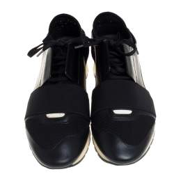 Pre Owned Balenciaga Black Leather, Mesh and Neoprene Race Runner Sneakers Size 40