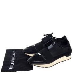 Pre Owned Balenciaga Black Leather, Mesh and Neoprene Race Runner Sneakers Size 40