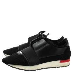 Pre Owned حذاء رياضي بالنسياغا ريس رانر جلد وشبكة أسود مقاس 42