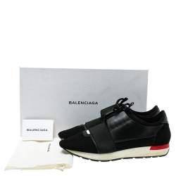 Pre Owned حذاء رياضي بالنسياغا ريس رانر جلد وشبكة أسود مقاس 42