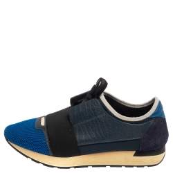 Pre Owned Balenciaga  Blue/Black Mesh And Leather Race Runner Sneakers Size 42