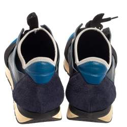Pre Owned Balenciaga  Blue/Black Mesh And Leather Race Runner Sneakers Size 42