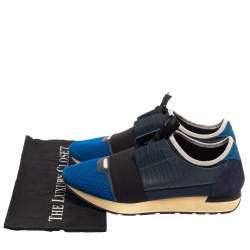 Pre Owned Balenciaga  Blue/Black Mesh And Leather Race Runner Sneakers Size 42