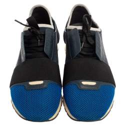 Pre Owned Balenciaga  Blue/Black Mesh And Leather Race Runner Sneakers Size 42