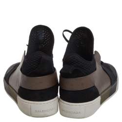 Pre Owned Balenciaga Black/Brown Mesh And Leather Lace Up High Top Sneakers Size 40