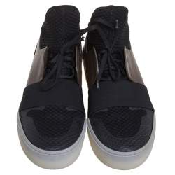 Pre Owned Balenciaga Black/Brown Mesh And Leather Lace Up High Top Sneakers Size 40