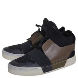 Pre Owned Balenciaga Black/Brown Mesh And Leather Lace Up High Top Sneakers Size 40