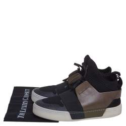 Pre Owned Balenciaga Black/Brown Mesh And Leather Lace Up High Top Sneakers Size 40
