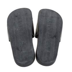 Pre Owned Balenciaga Black Leather Logo Slide Sandals Size 42