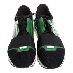Pre Owned حذاء رياضي بالنسياغا رباط ريس رانر جلد لامع وشبك أخضر/ أسود مقاس 42
