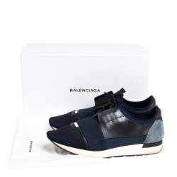 Pre Owned Balenciaga Multicolor Mesh Leather And Suede Race Runner Sneaker Size 43
