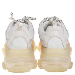 Pre Owned Balenciaga Grey/White Mesh Leather And Suede Lace Up Triple S Sneaker Size 45