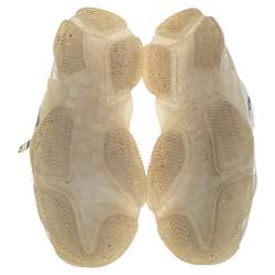 Pre Owned Balenciaga Grey/White Mesh Leather And Suede Lace Up Triple S Sneaker Size 45