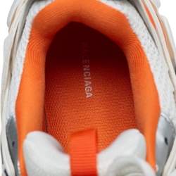 Pre Owned Balenciaga White /Orange Leather And Mesh Track Sneakers Size 41