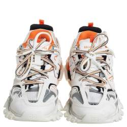 Pre Owned Balenciaga White /Orange Leather And Mesh Track Sneakers Size 41