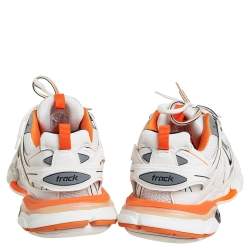 Pre Owned Balenciaga White /Orange Leather And Mesh Track Sneakers Size 41