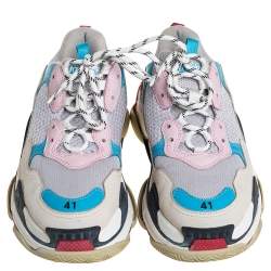 Pre Owned Balenciaga Multicolor Mesh And Leather Triple S Low Top Sneakers Size 41