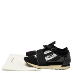 Pre Owned حذاء رياضي بالنسياغا ريس رانر شبكة وجلد لامع أخضر زيتوني/أسود مقاس 42