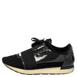 Pre Owned حذاء رياضي بالنسياغا ريس رانر شبكة وجلد لامع أخضر زيتوني/أسود مقاس 42