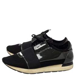 Pre Owned حذاء رياضي بالنسياغا ريس رانر شبكة وجلد لامع أخضر زيتوني/أسود مقاس 42