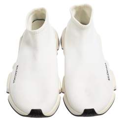 Pre Owned Balenciaga White Knit Fabric Speed Sneakers Size 44