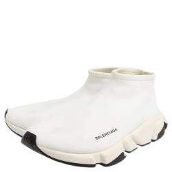 Pre Owned Balenciaga White Knit Fabric Speed Sneakers Size 44