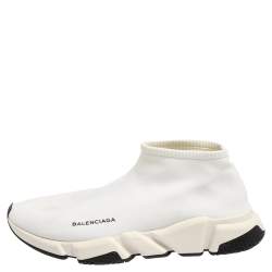 Pre Owned Balenciaga White Knit Fabric Speed Sneakers Size 44