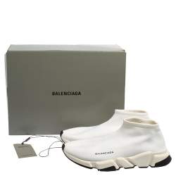 Pre Owned Balenciaga White Knit Fabric Speed Sneakers Size 44