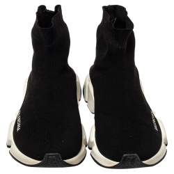 مملوكة مسبقًا Balenciaga Black Knit Fabric Speed High Top Sneakers Size 42