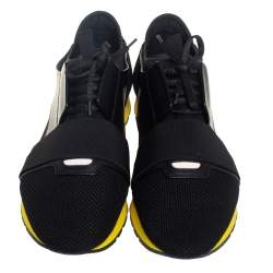 Pre Owned Balenciaga Black Mesh And Leather Race Runner Low Top Sneakers Size 45