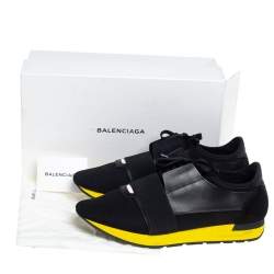 Pre Owned Balenciaga Black Mesh And Leather Race Runner Low Top Sneakers Size 45