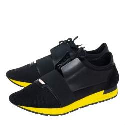 Pre Owned Balenciaga Black Mesh And Leather Race Runner Low Top Sneakers Size 45